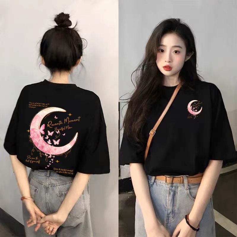 Áo thun cotton ngắn tay nữ màu đen