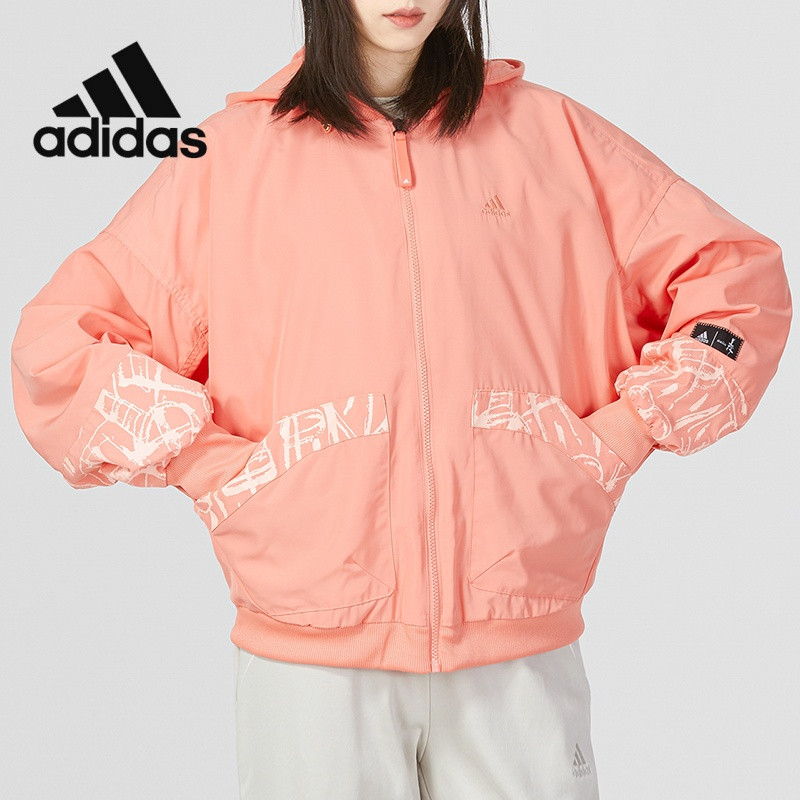 【adidas】Áo khoác nữ Adidas thể thao casual cao cấp, phong cách thời trang dễ phối đồ, mẫu xuân thu có mũ