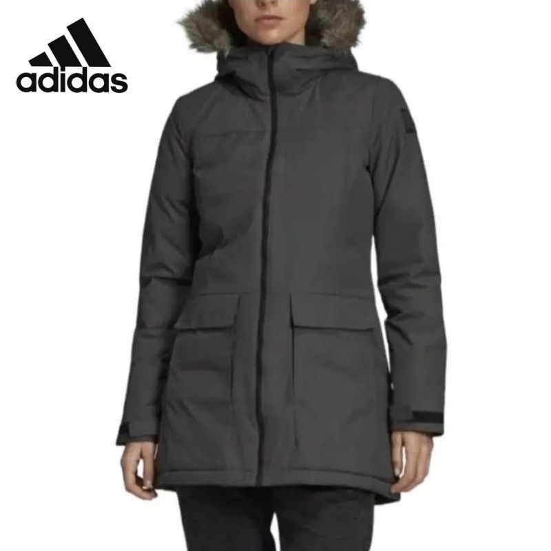 【adidas】Áo khoác bông nữ Adidas dáng dài vừa có mũ chống gió giữ ấm thoải mái