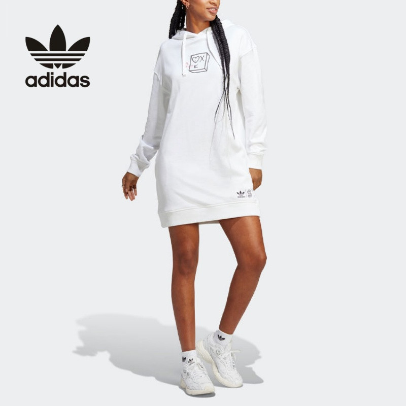 【adidas】Đầm hoodie nữ Adidas HOODEDDRESS phiên bản liên danh in họa tiết thời trang dài tay có mũ