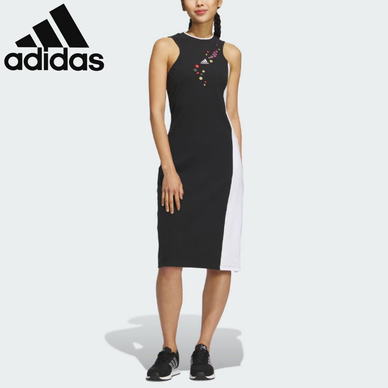 【adidas】Đầm nữ Adidas x SHUTING QIU phiên bản liên danh họa tiết hoa phối màu ôm dáng thể thao casual