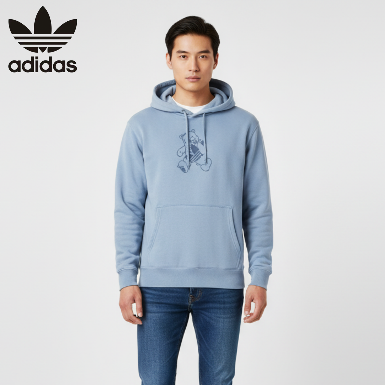 【adidas】Áo hoodie nam nữ Adidas Originals ba lá hình gấu hoạt hình có mũ